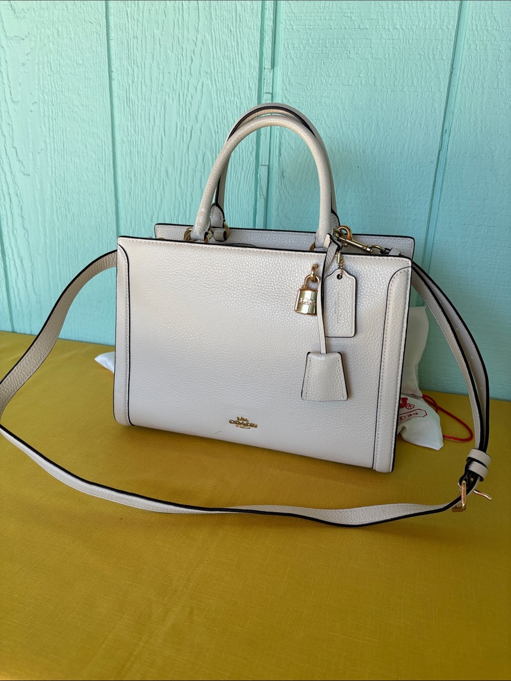 Coach Pebbled Leather Satchel - Chalk/Cream with Gold Hardware